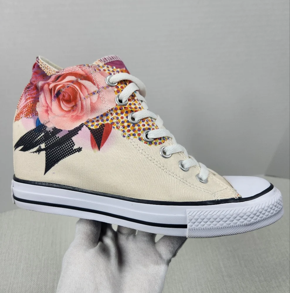 Converse Chuck Taylor All Star Lux Mid Rose sz 9.5 hidden wedge high top sneaker